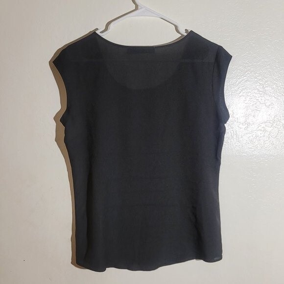 The Limited Black Scoop Crew Neck Short Sleeve Blouse Top sz S GUC Sheer - Picture 7 of 7